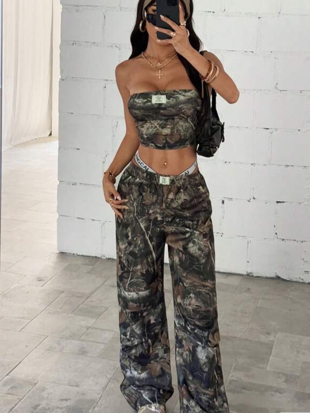 Camo Print Wide-Leg Joggers and Matching Cropped Tube Top - Picture 5 of 6